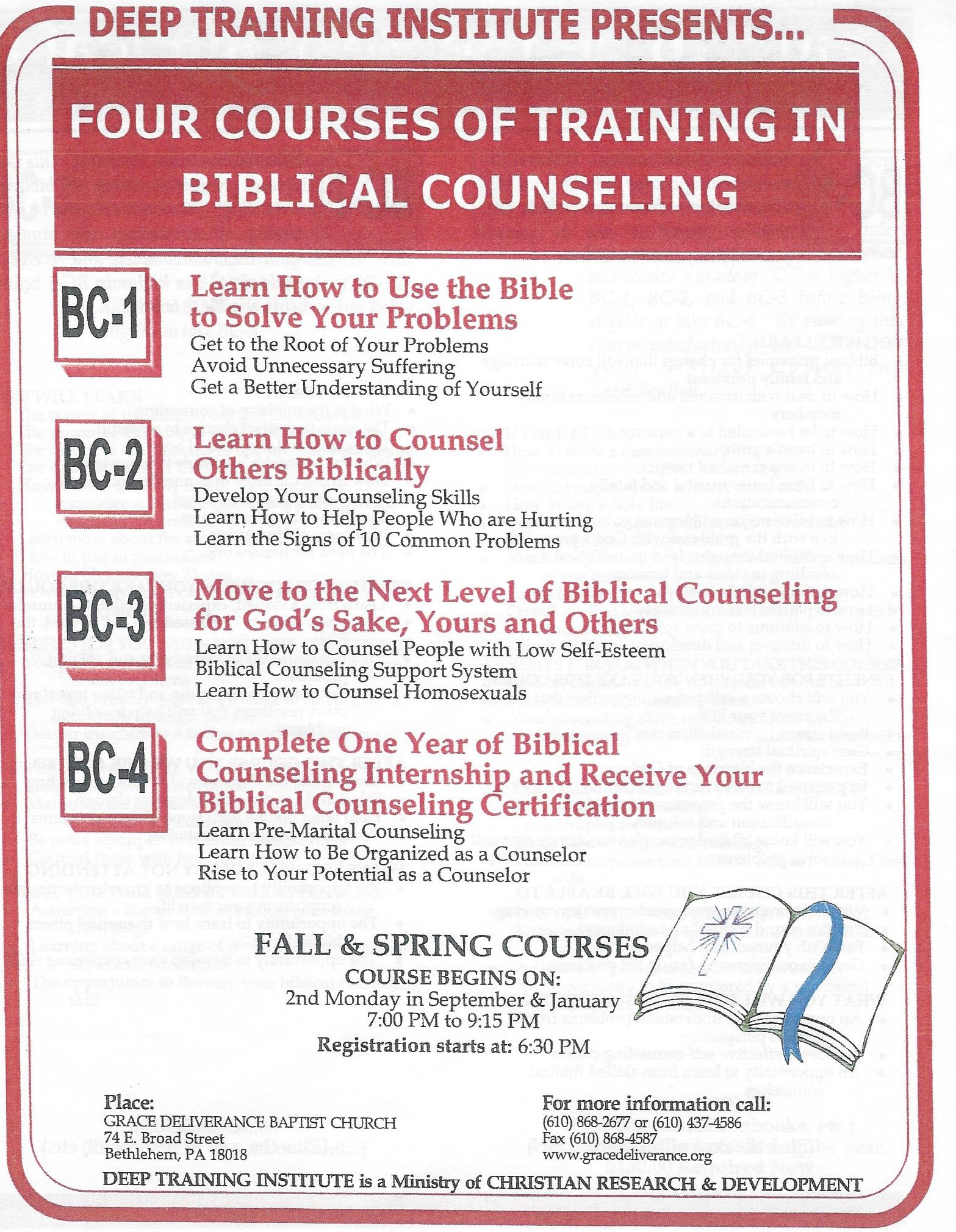 Deep Training Institute Presents…Four Courses in Biblical Counseling at