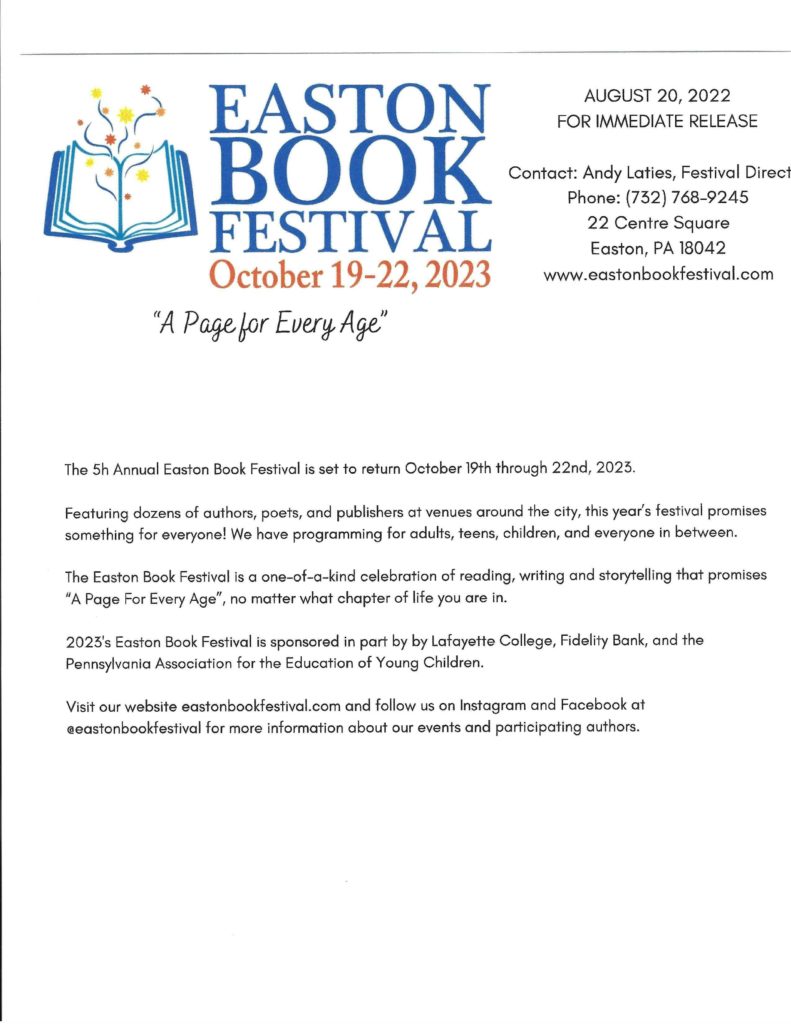 It’s the 5th annual Easton Book Festival at Venues Around the City of